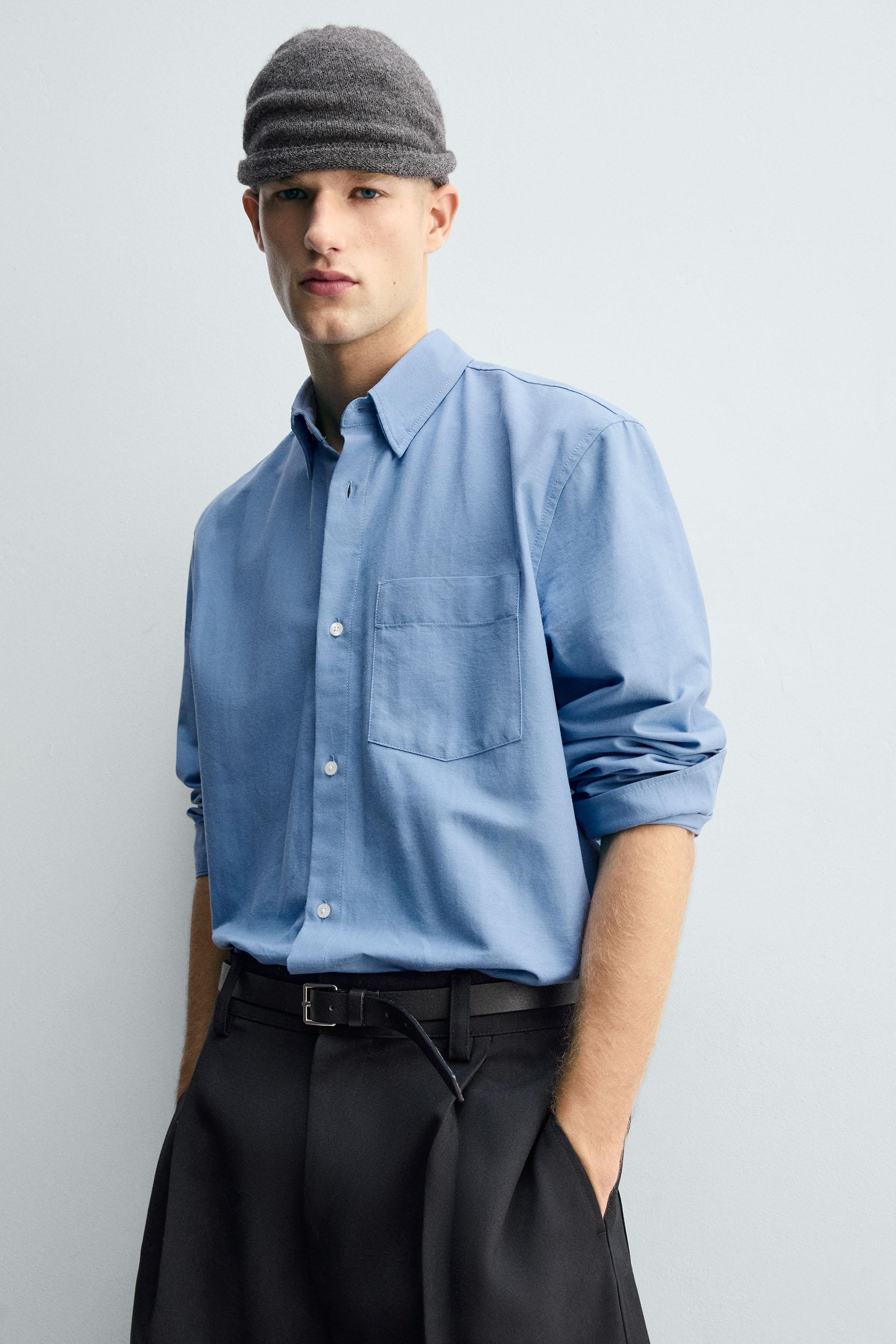 Rua　41 TEXTURED OXFORD SHIRT WITH POCKET - Bluish | ZARA United Kingdom
