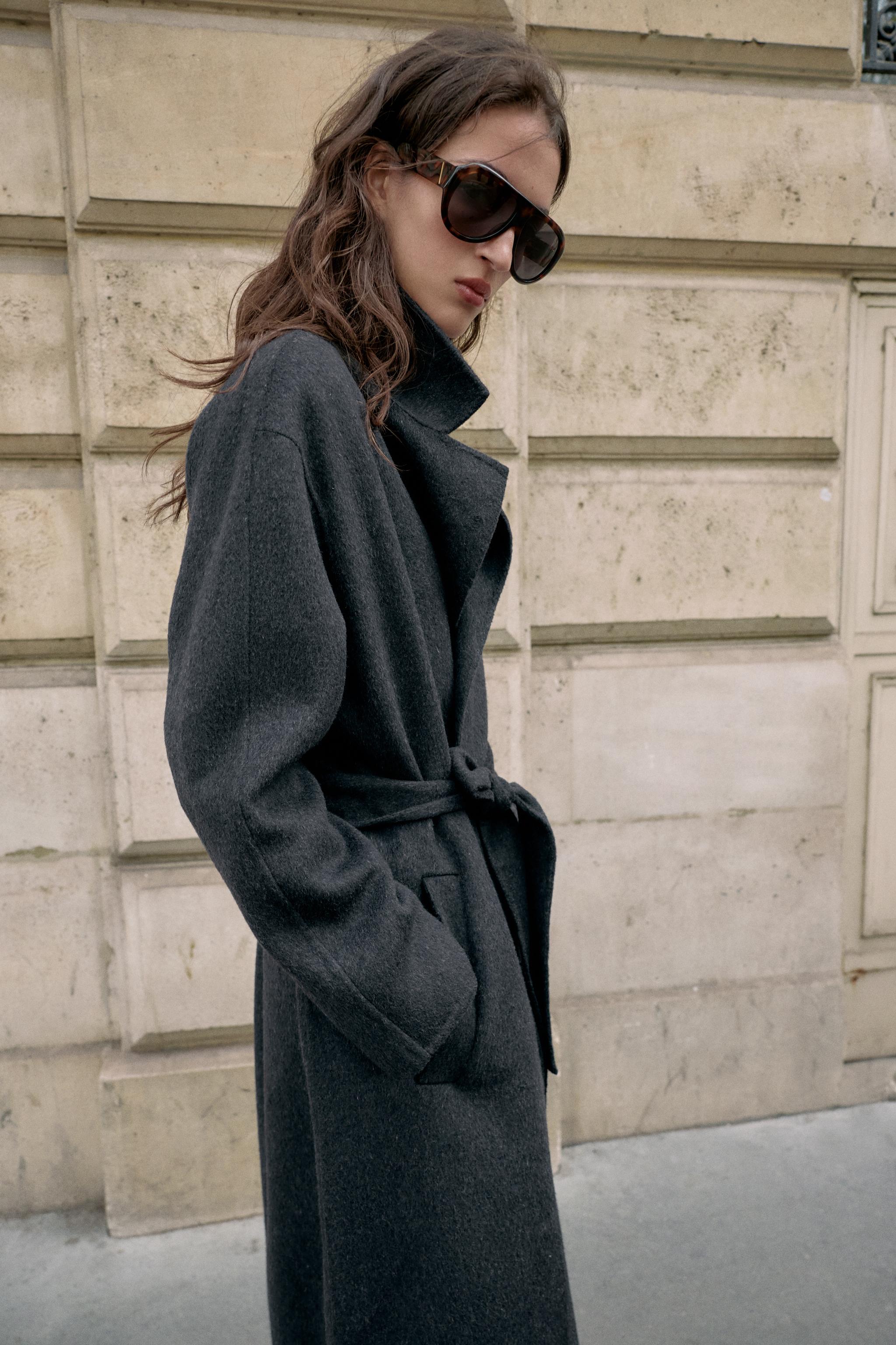 LONG WOOL COAT WITH BELT - Dark gray | ZARA United States