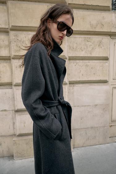 MANTEAU LONG AVEC LAINE ET CEINTURE - Gris foncé de Zara - Image 3