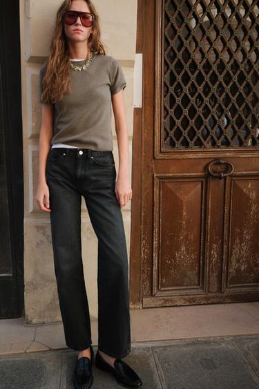 Zara SOFT FEEL SHORT SLEEVE KNIT TOP - Taupe gray - Image 0