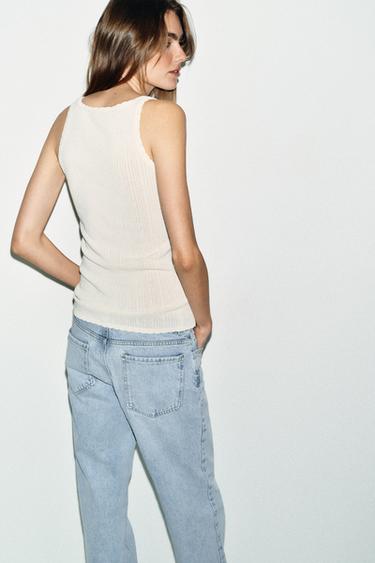 KNIT ROUND NECK TOP - Ecru by Zara - Image 3
