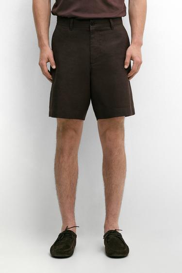 Zara 100% linen total look Bermuda shorts - Brown