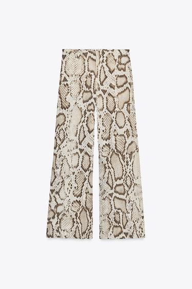 ZW COLLECTION SEMI-SHEER ANIMAL PRINT TROUSERS - Khaki by Zara - Image 3