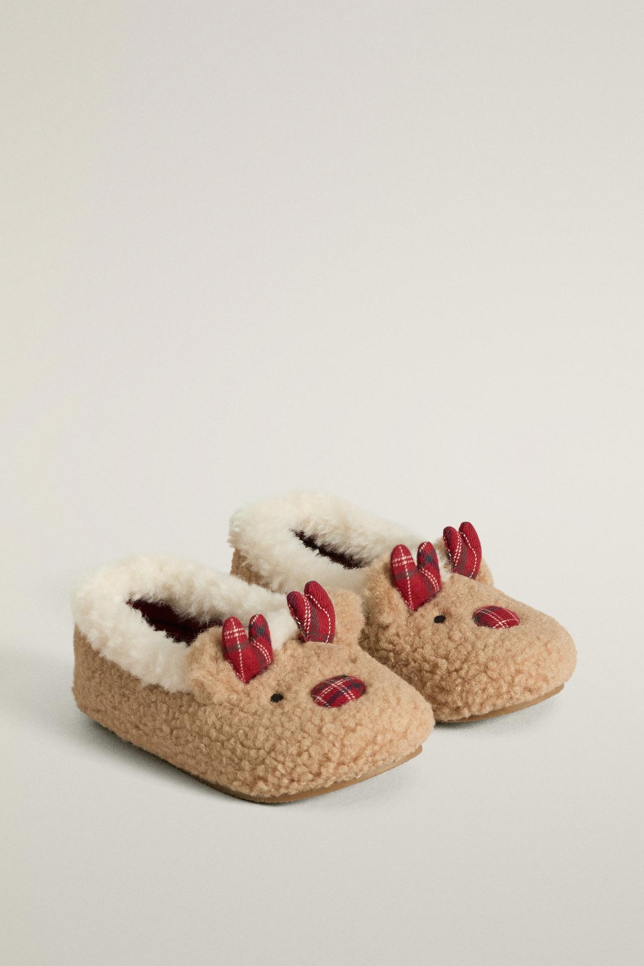 KIDS CHRISTMAS REINDEER SLIPPERS — Brown