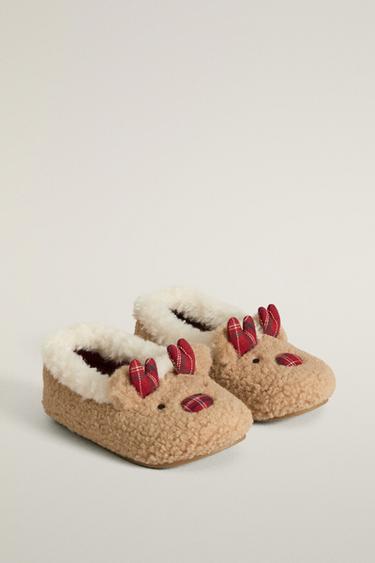 KIDS CHRISTMAS REINDEER SLIPPERS — Brown 2
