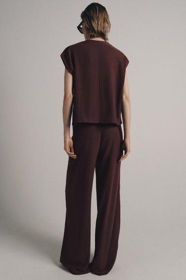 RUSTIC STRAIGHT TROUSERS - Burgundy by Zara - Image 3