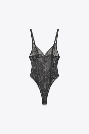 LACE BODYSUIT WITH BUTTONS - Black by Zara - Image 6