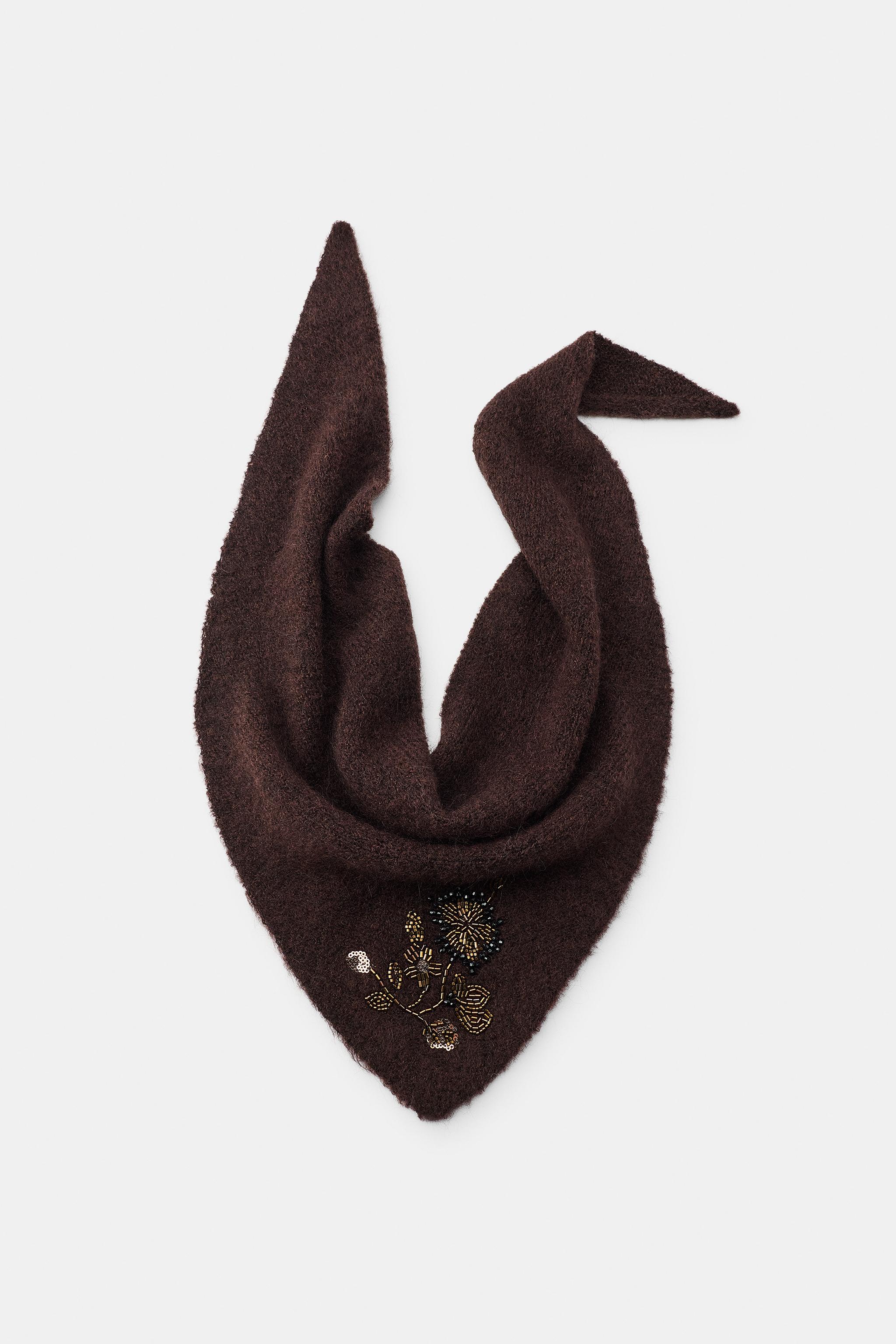 BEADED FLORAL EMBROIDERED KNIT BANDANA
