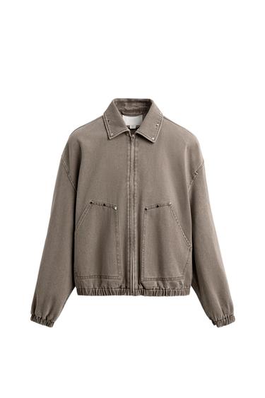 BAUMWOLLJACKE IM RELAXED-FIT MIT NIETEN – LIMITED EDITION - Sandfarben / meliert von Zara