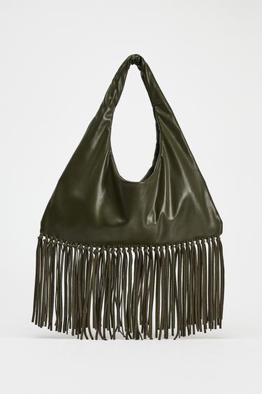 FRINGED SHOULDER BAG - Green by Zara