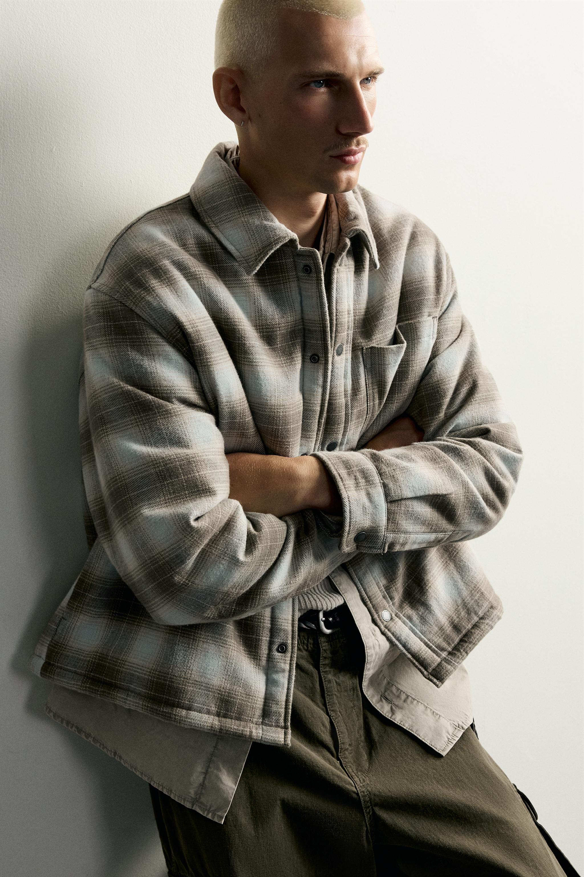 PLAID SHERPA-LINED OVERSHIRT