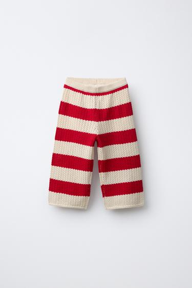 STRIPED KNIT TROUSERS - Ecru / Red by Zara