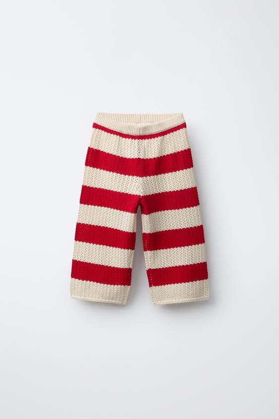 STRIPED KNIT TROUSERS - Ecru / Red by Zara - Image 0