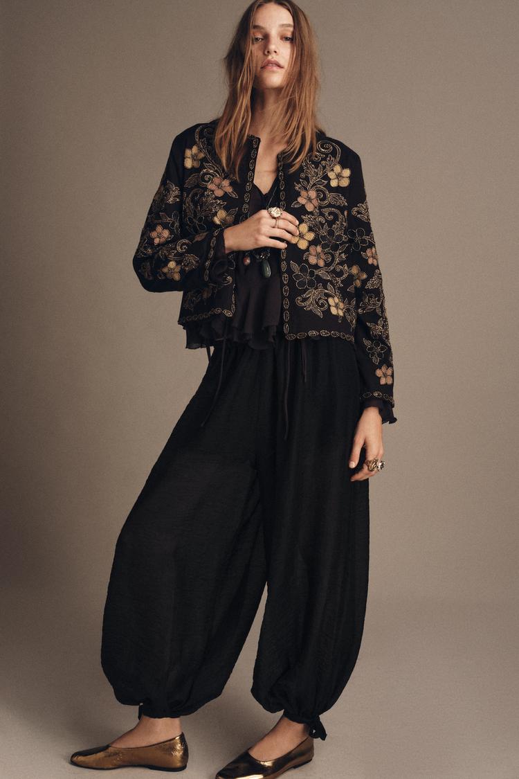 ZW COLLECTION FLORAL EMBROIDERY JACKET Black ZARA United States