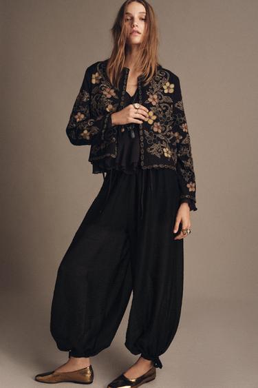 FLORAL EMBROIDERY JACKET ZW COLLECTION - Black by Zara
