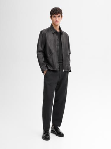 Zara Texture effect nappa leather jacket - Black - Image 0