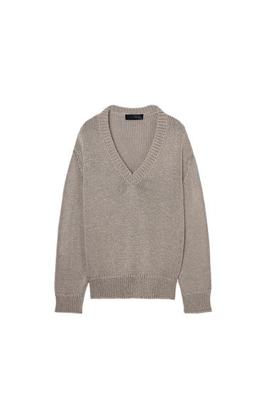 THICK KNIT V-NECK JUMPER - Taupe grey by Zara