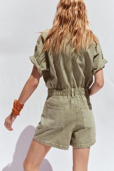 Z1975 SHORT SLEEVE DENIM PLAYSUIT - Khaki by Zara - Image 3