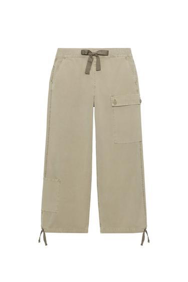Zara LACE-UP CARGO PANTS - Light khaki