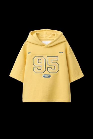 Zara SHORT SLEEVE HOODED SWEATSHIRT - Yellow - Image 0