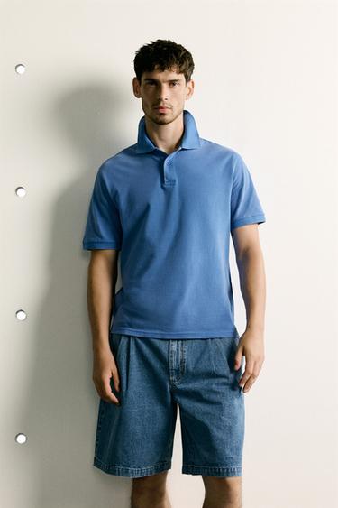 REGULAR FIT WASHED PIQUÉ POLO SHIRT - Faded blue by Zara