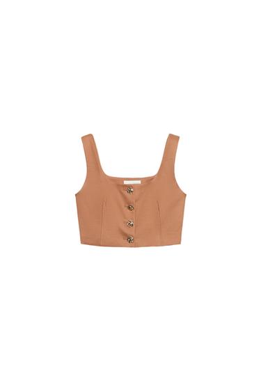 ÁO GI LÊ DÁNG LỬNG CÀI KHUY VÀNG KIM - Màu nâu đỏ nhạt từ Zara