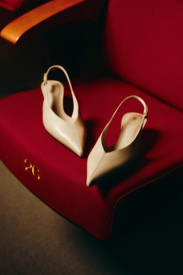 SLINGBACK KITTEN HEEL SHOES - Ecru White by Zara