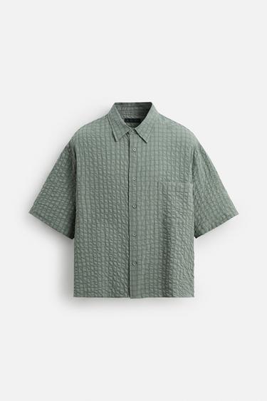 CHEMISE SEERSUCKER À CARREAUX - Kaki de Zara - Image 6