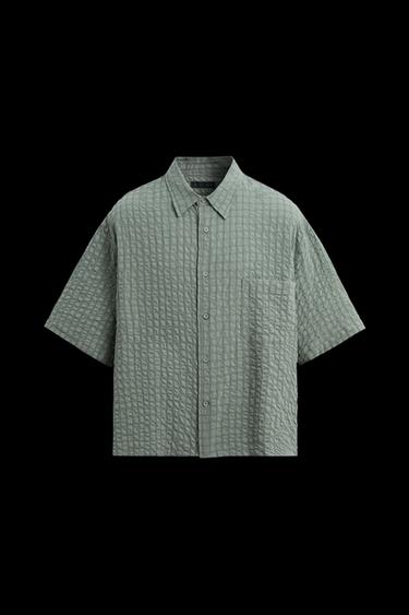 Zara SEERSUCKER PLAID SHIRT - Khaki - Image 0
