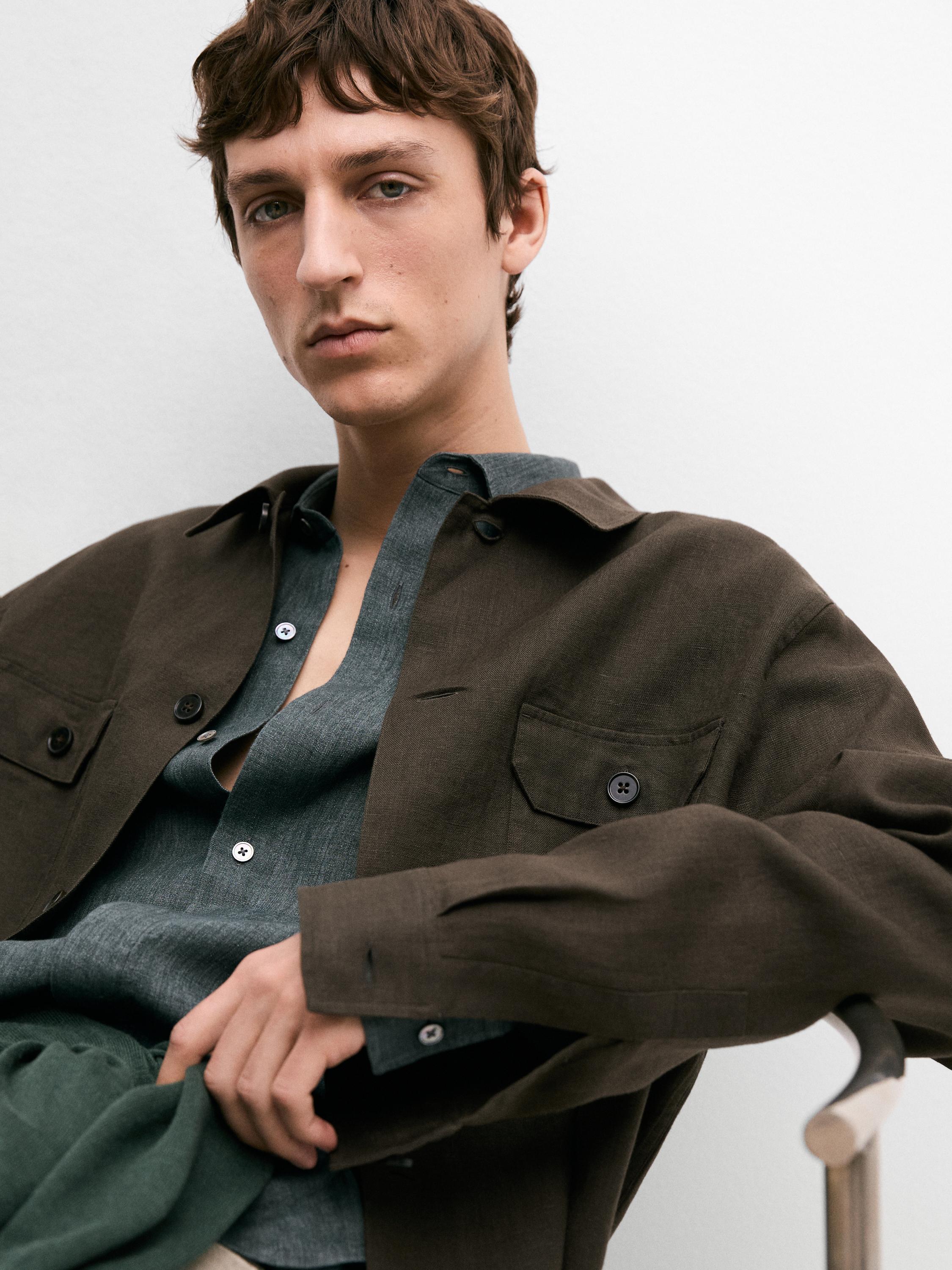 Total look linen overshirt with pockets