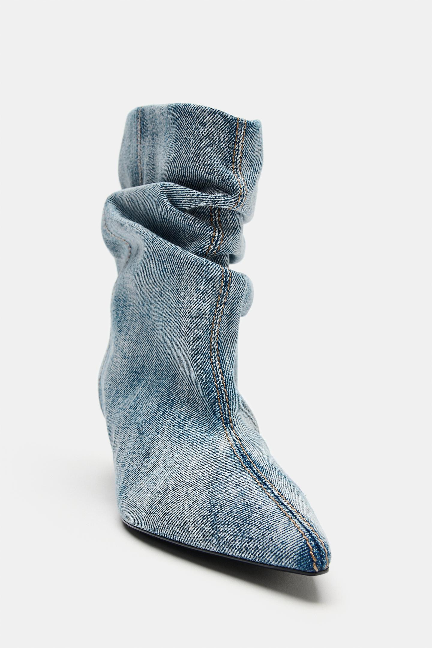 Женские ботинки Zara Ruched Kitten Heel, цвет: Синий — фото 5