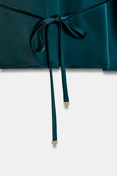 SATIN BLOUSE WITH THIN BELT - Duck green by Zara - Image 8