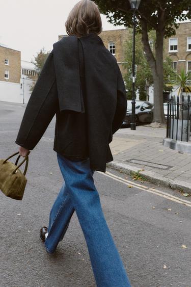 MANTEAU COURT ÉCHARPE AVEC LAINE - Noir de Zara - Image 5