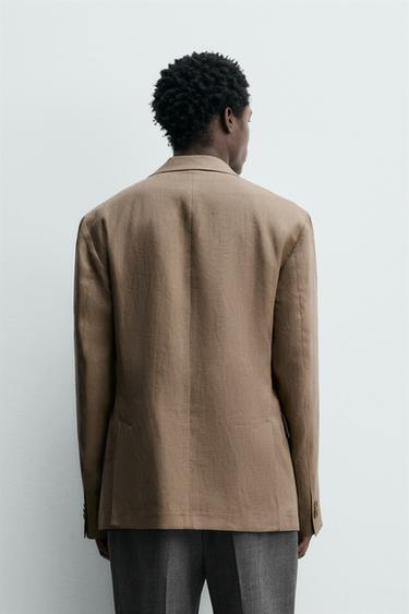 VESTE DE COSTUME CROISÉE 100% LIN - Vison clair de Zara - Image 2