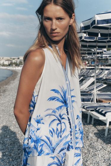 TROPICAL PRINT BLOUSE - Ecru / Blue by Zara