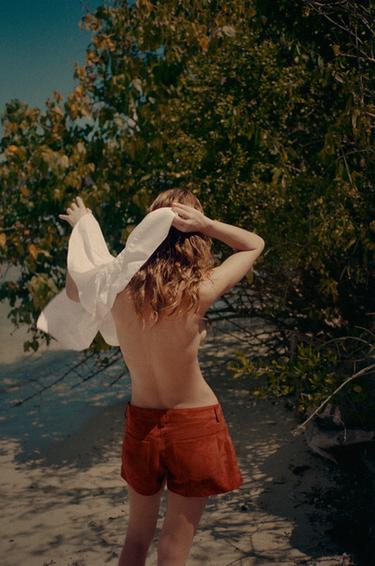 SUÈDE LEREN SHORTS 100% ZW COLLECTION LIMITED EDITION - Bruinrood van Zara