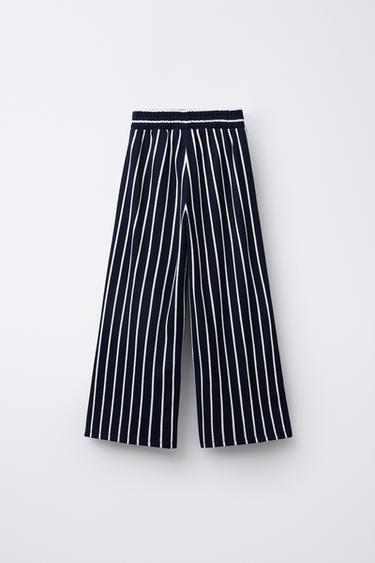 STRIPED STRAIGHT-LEG TROUSERS - Navy blue by Zara - Image 1