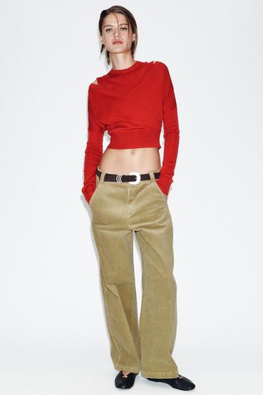 PANTALÓN PANA BARREL - Camel claro de Zara - Imagen 0
