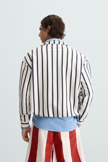 STRIPED QUARTER-ZIP SWEATSHIRT - White / Navy by Zara