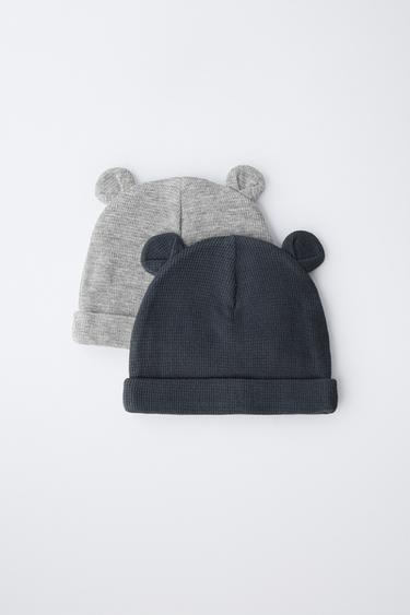 LOT DE DEUX BONNETS GAUFRÉS OREILLES - Gris / Bleu de Zara - Image 3