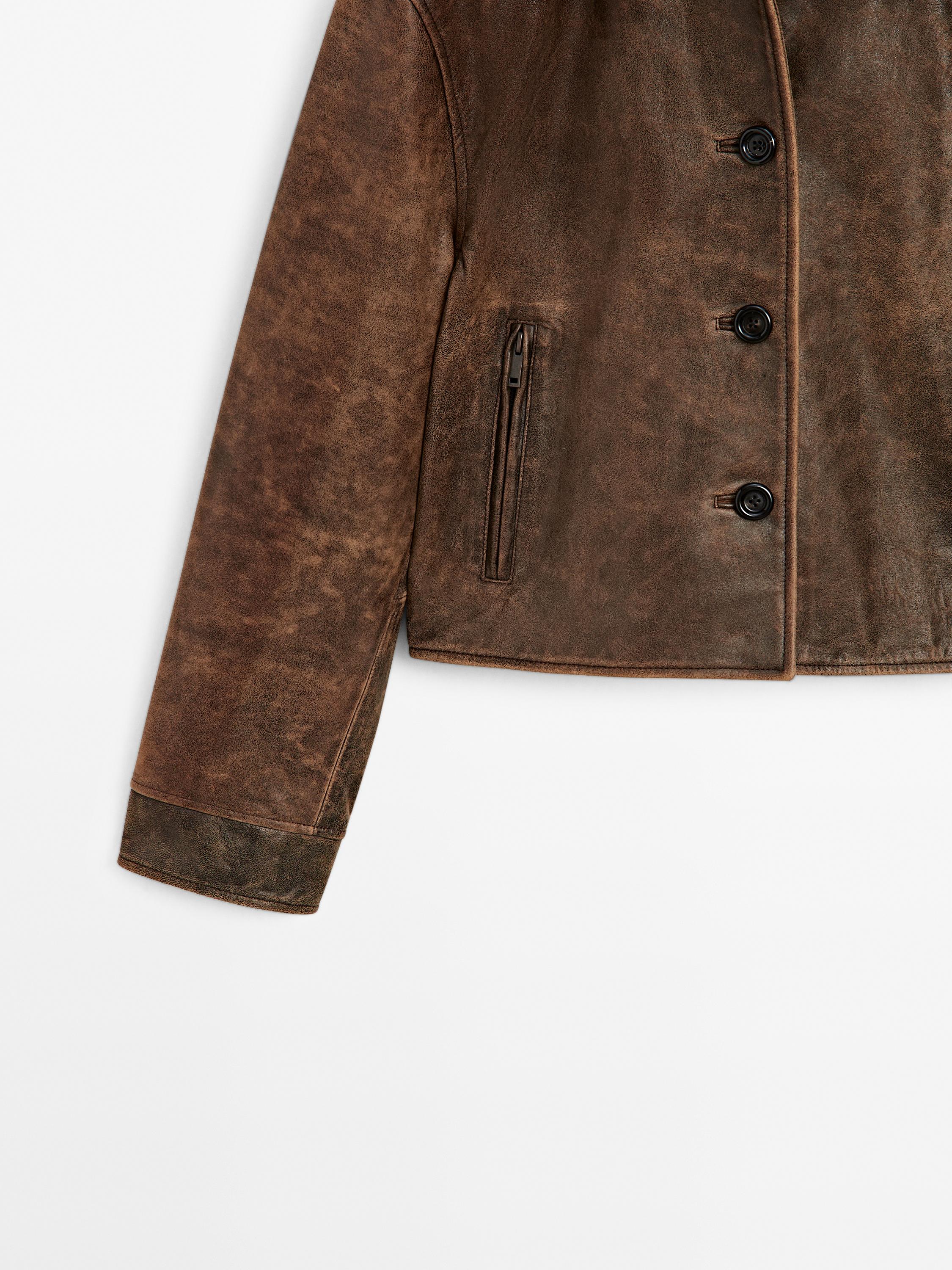 Veste courte effet usé en cuir nappa