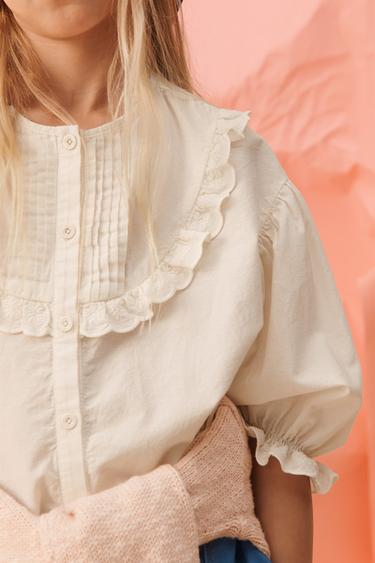 LIMITED EDITION EMBROIDERED FLORAL RUFFLE SHIRT - Ecru by Zara - Image 3