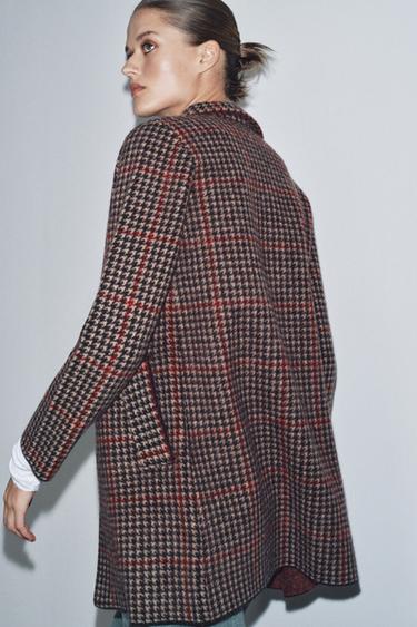 Zara 100% WOOL HOUNDSTOOTH COAT - Multicolored
