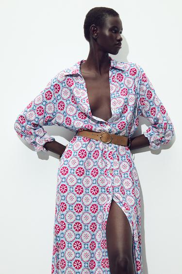 PRINTED MIDI DRESS WITH BELT - Multicoloured by Zara