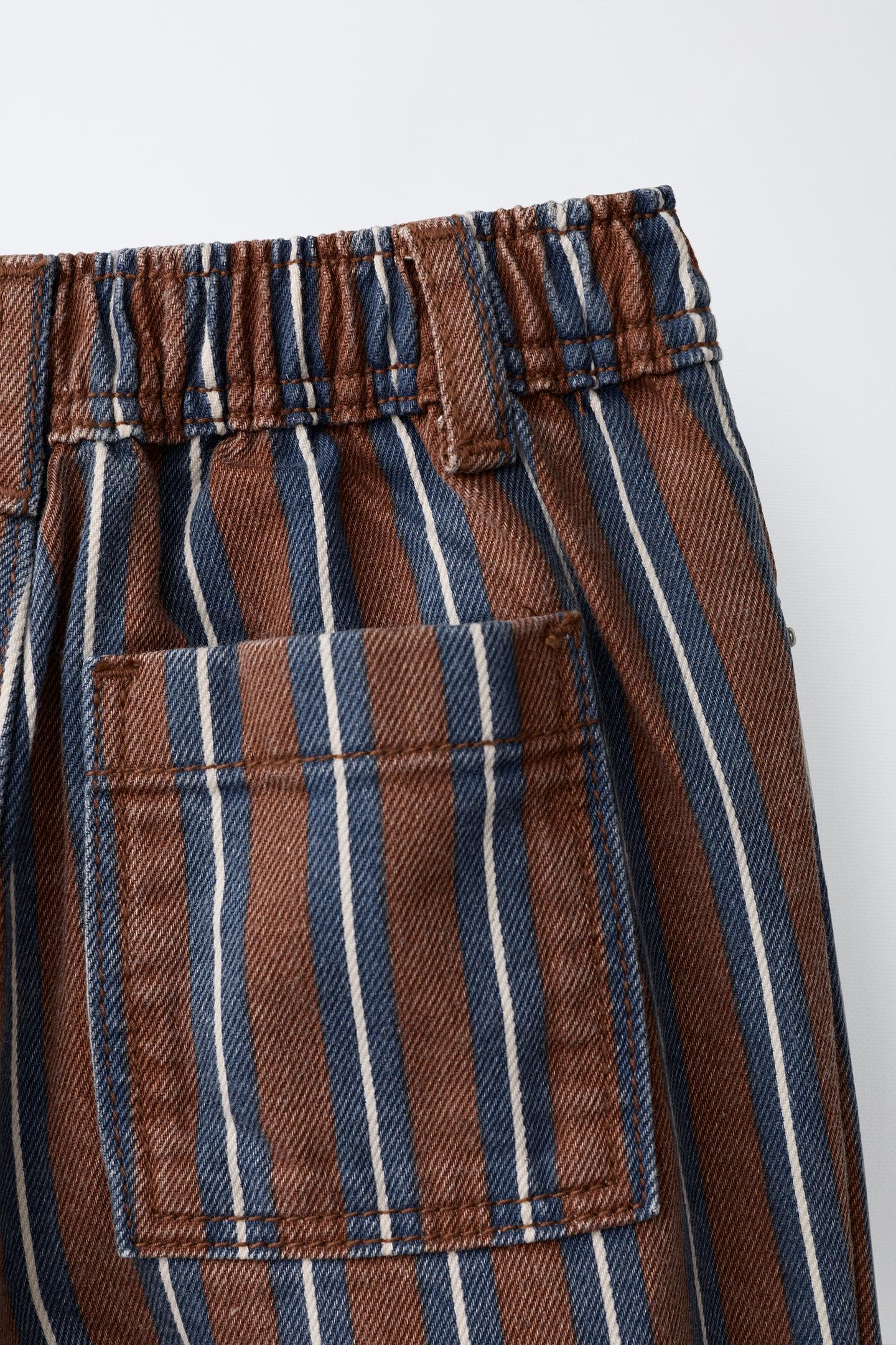 Детские брюки Zara Striped Twill Barrel, цвет: Коричневый синий — фото 5