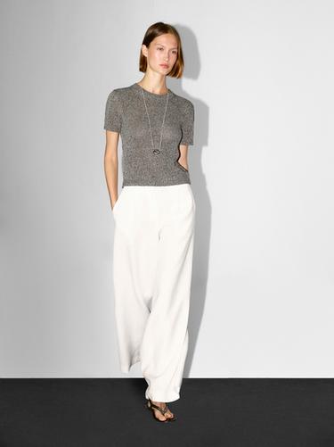 Zara Metallic short sleeve knit sweater - Mid-gray - Image 0