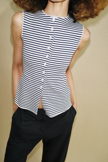 TOP GILET À BOUTONS - rayures de Zara - Image 1