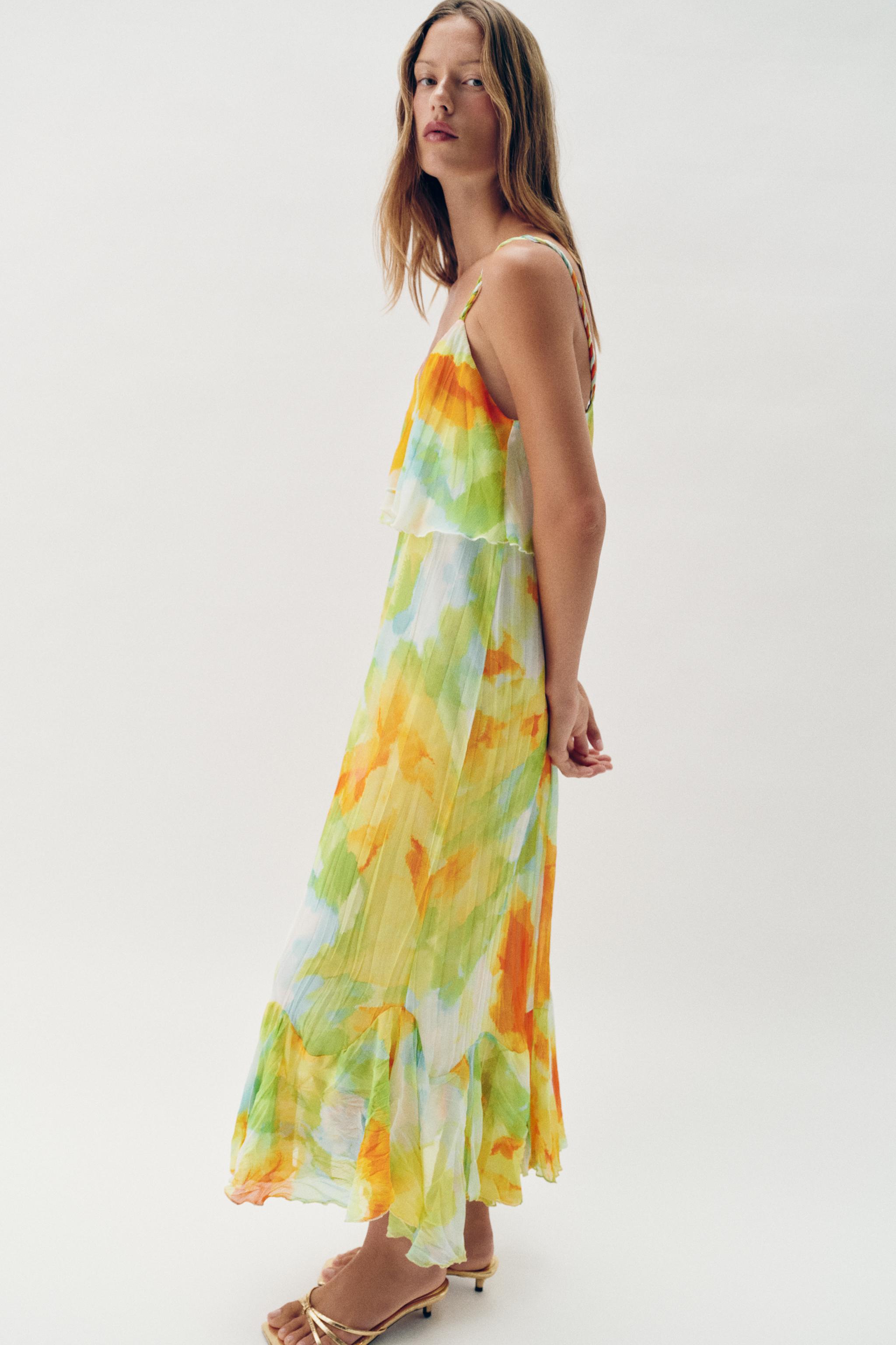 PRINTED RUFFLE MIDI DRESS