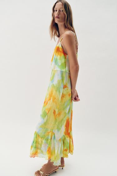 ROBE MI-LONGUE IMPRIMÉE À VOLANTS - TYE JAUNE de Zara - Image 5