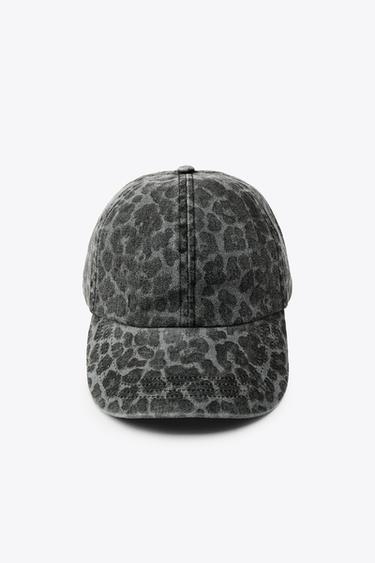 Zara ANIMAL PRINT TWILL CAP - Gray
